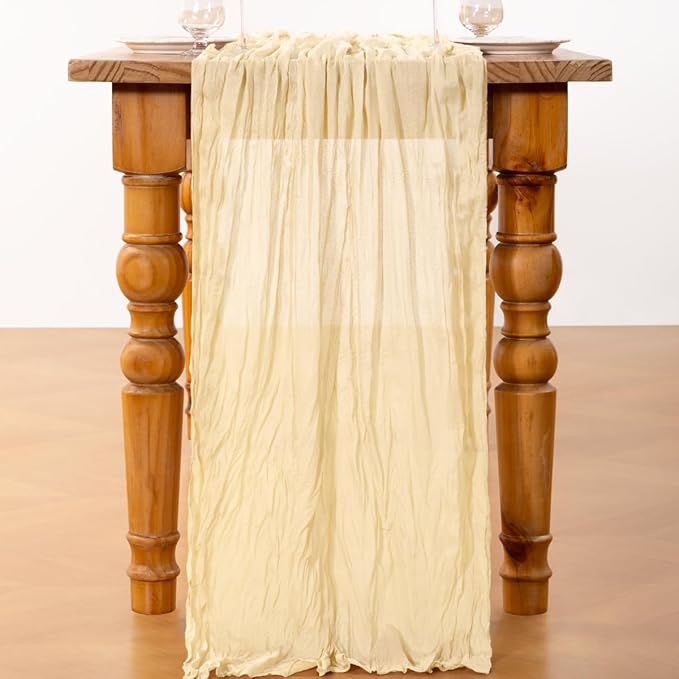 DeZerlor Beige Cheesecloth Table Runner 1 Pack Summer Boho Runner | 120Inches - Image 5
