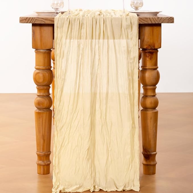 DeZerlor Beige Cheesecloth Table Runners 10 Pack Summer Boho Runners | - Image 5