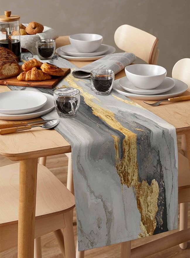Grey Ombre Marble Table Runners 90 Inches Long, Abstract Art Kitchen Dining - Image 3
