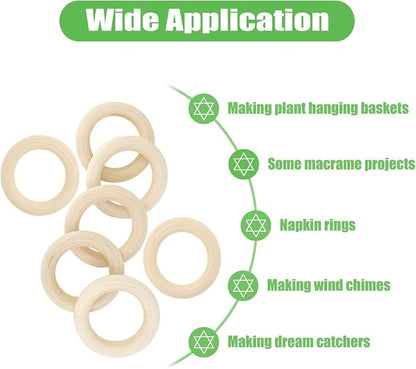 10PCS Natural Wooden Rings for Crafts, Unfinished Wooden Rings for Macrame - Image 2