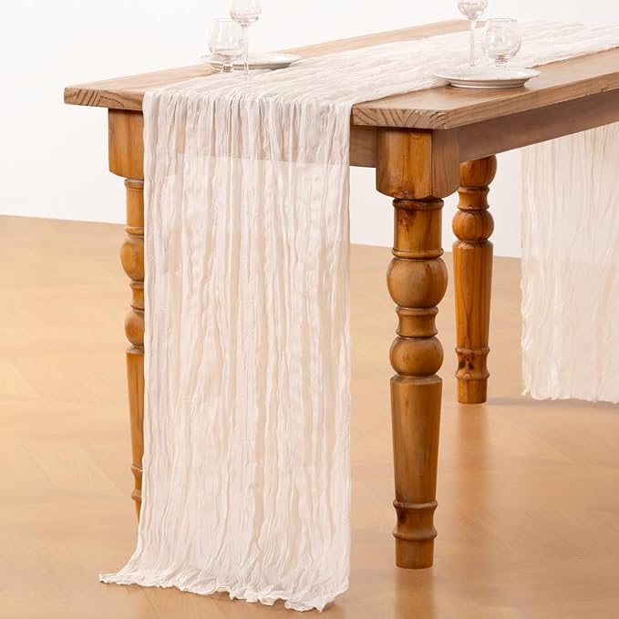 DeZerlor Ivory White Cheesecloth Table Runners 10 Pack Summer Boho Runners | - Image 6