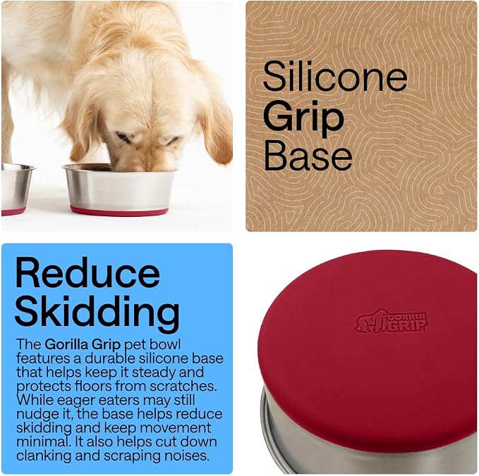 GORILLA GRIP Dog Bowl, Holds 2 Cups, Food Grade 304 Stainless Steel Food and - Image 3
