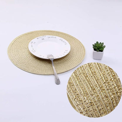 SHACOS Gold Glitter Round Placemats Set of 6 Bling Circle Place Mats Washable - Image 6