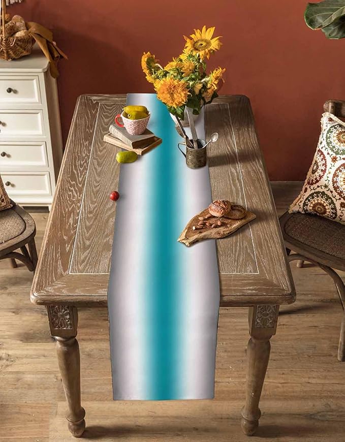 Turquoise Gray Ombre Table Runners 90 Inches Long, Farmhouse Teal Gradient - Image 4