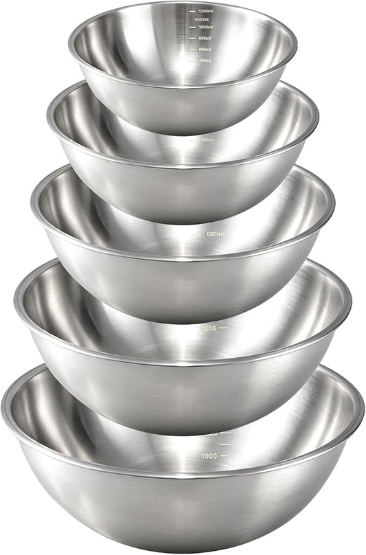 Gronivex Stainless Steel Mixing Bowls Set, 5-Piece | Food-Grade Metal, by GRONIVEXHOMEGOODS