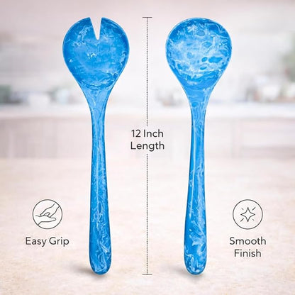 SS CRAFTS INDIA Premium 12" Ocean Blue Swirl Resin Salad Servers | Set of 2 - Image 6