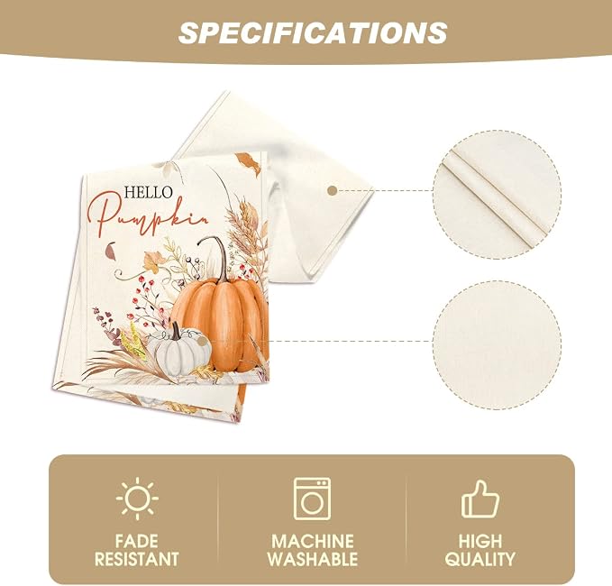 Artoid Mode 210 GSM Fall Table Runner 13x120 Inch Home Party Decor | Hello - Image 5