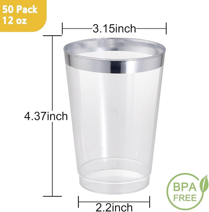 IOOOOO 50 Pack 12 oz Silver Plastic Cups, Party Wine Glasses Disposable - Image 2