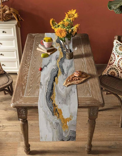 Grey Ombre Marble Table Runners 90 Inches Long, Abstract Art Kitchen Dining - Image 4