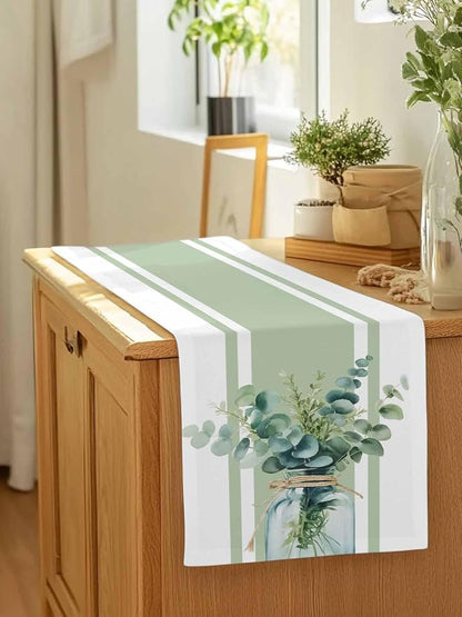 Sage Green Eucalyptus Leaves Table Runners 120 Inches Long, Farmhouse Stripe - Image 7