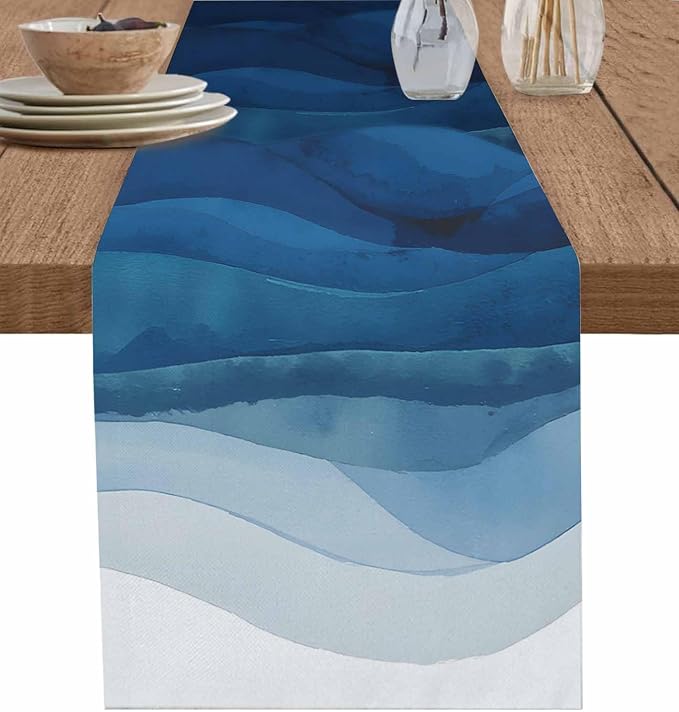 Navy Blue Ombre Table Runners 120 Inches Long, Abstract Modern Stripe Table by Unknown