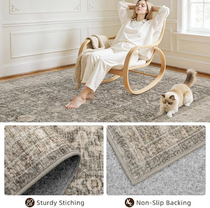 5x7 Area Rugs for Living Room: Vintage Boho Neutral Washable Rug Indoor Soft - Image 4