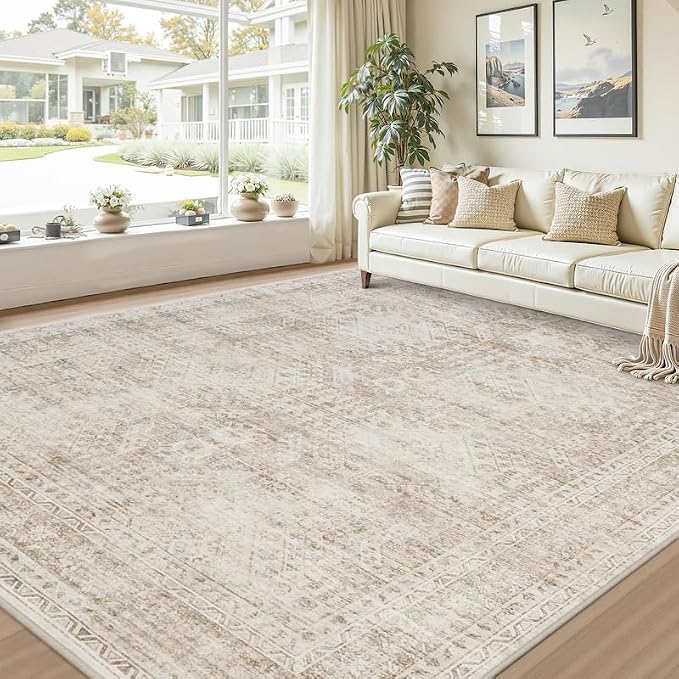 Area Rugs 9x12 Living Room: Vintage Boho Neutral Washable Rug Indoor Soft Large - Image 9