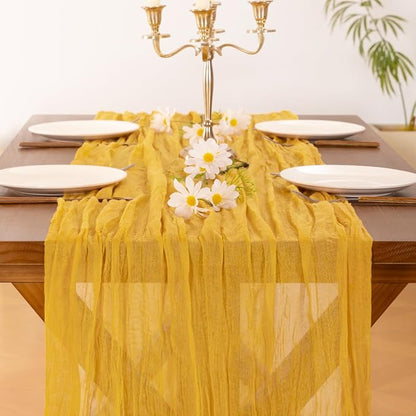 Cheesecloth Table Runner Summer Boho Wedding Birthday Party Home Decor | Gold - Image 5