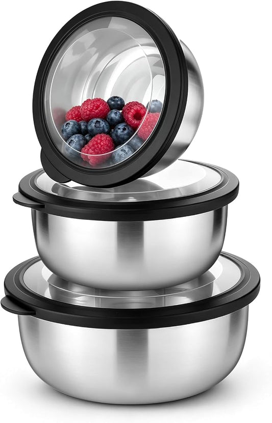 P&P CHEF Mixing Bowls with Lids Set of 3, Wide Bowl & Airtight Lid, Size 1.75 by PPCHEF