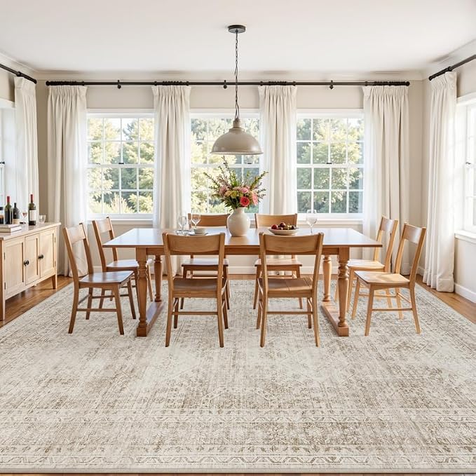 Area Rugs 9x12 Living Room: Vintage Boho Neutral Washable Rug Indoor Soft Large - Image 3