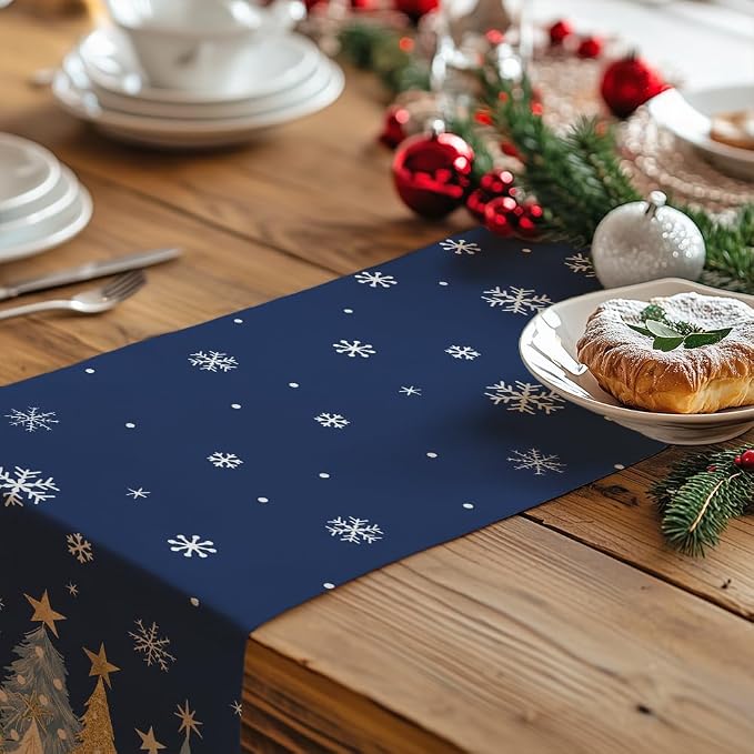 Christmas Table Runner 13x48 Inch, Xmas Trees Snowflakes Holiday Decorative - Image 5