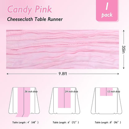 1 Pack Candy Pink Cheesecloth Table Runner 120 Inch Boho Wedding Decor | - Image 2