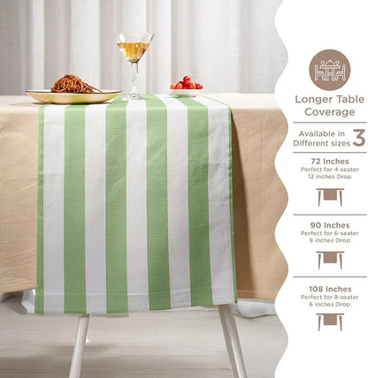 Folkulture Fall Table Runner 72 Inches Long | White & Sage Green Striped | - Image 7
