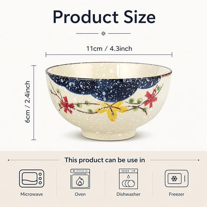 clothmile 4.5 Inch Japanese Retro Rice Bowls Set of 4 Japanese Style - Image 2