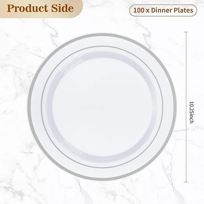 BESTVIP 100Pcs Silver Plastic Plates, 10.25 Inch Disposable Party Plates | - Image 6