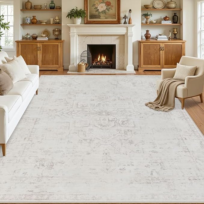 10x14 Area Rug for Living Room: Vintage Boho Neutral Washable Rug Indoor Soft - Image 8