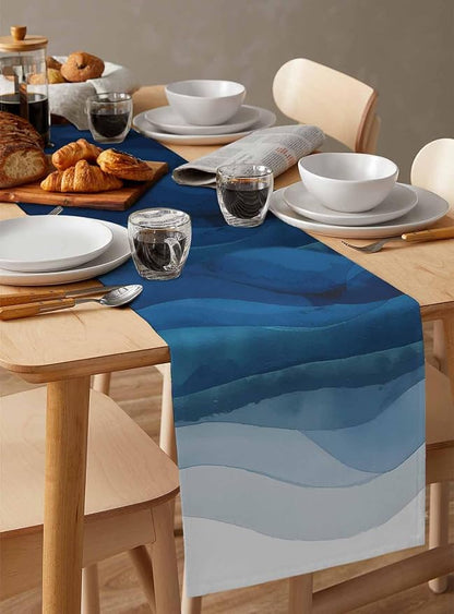 Navy Blue Ombre Table Runners 48 Inches Long, Abstract Modern Stripe Table - Image 3