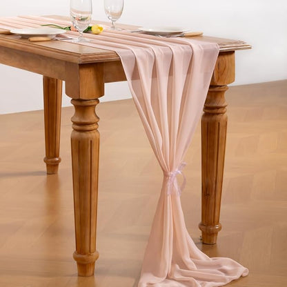 Peach Pink Chiffon Table Runner Summer Boho Wedding Birthday Party Decor | 10ft - Image 4
