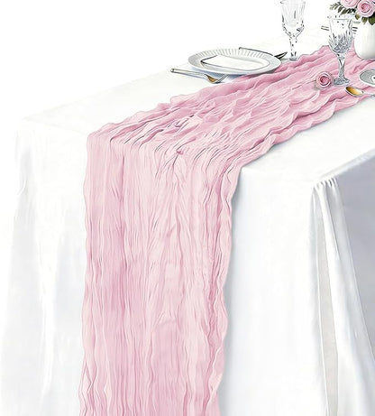 3 Pack Light Pink Cheesecloth Table Runner 21 x 120 Inch Boho Gauze Sheer Table - Image 2