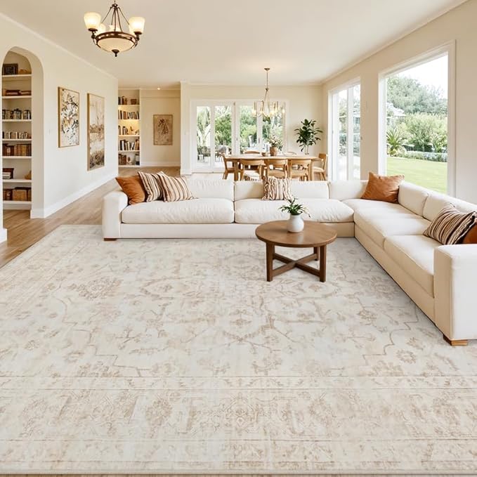 Area Rugs 9x12 Living Room: Vintage Boho Neutral Washable Rug Indoor Soft Large - Image 8