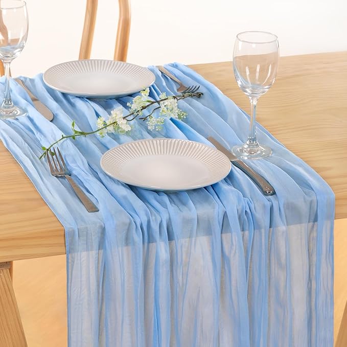 6 Pack Baby Blue Cheesecloth Table Runner 10ft Baby Shower Table Decor | - Image 4