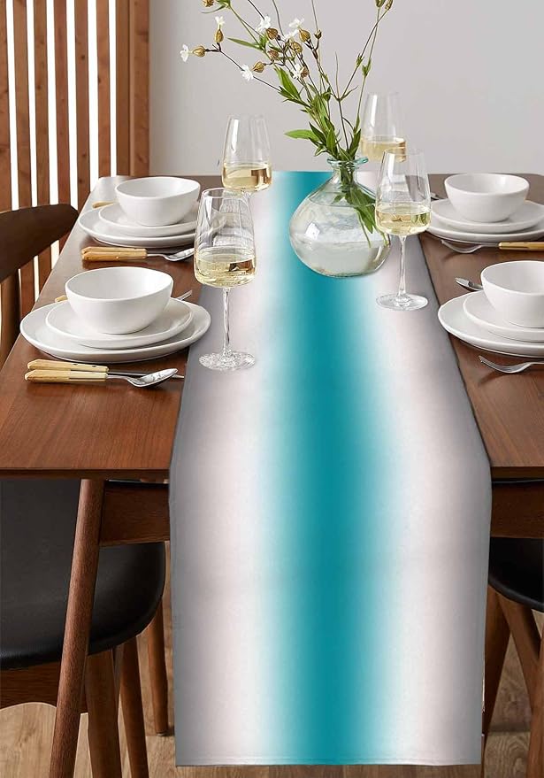 Turquoise Gray Ombre Table Runners 120 Inches Long, Farmhouse Teal Gradient - Image 2