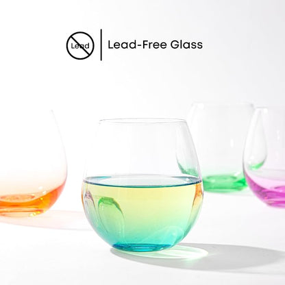 JoyJolt Hue Stemless Wine Glass Set, Large 15 oz Stemless Wine Glasses Set of 6 - Image 4