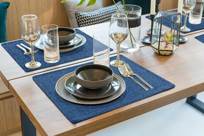 Faux Cotton Linen Placemats Set of 8, Cloth Washable Farmhouse Dining Table Mats - Image 9