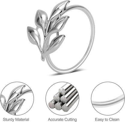 KPOSIYA Set of 20 Leaf Napkin Rings Metal Silver Napkin Holder Table Napkin - Image 2