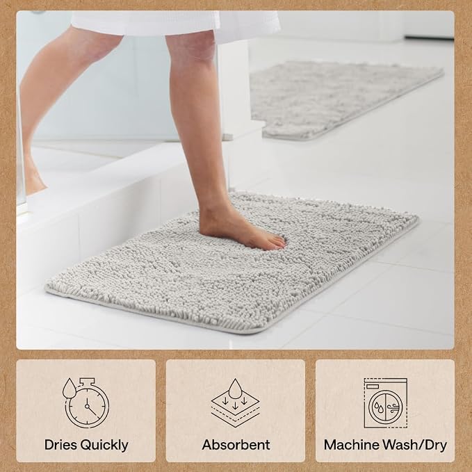 GORILLA GRIP Bath Rug Mat 48x17, Soft Absorbent Chenille, Quick Dry Microfiber - Image 7