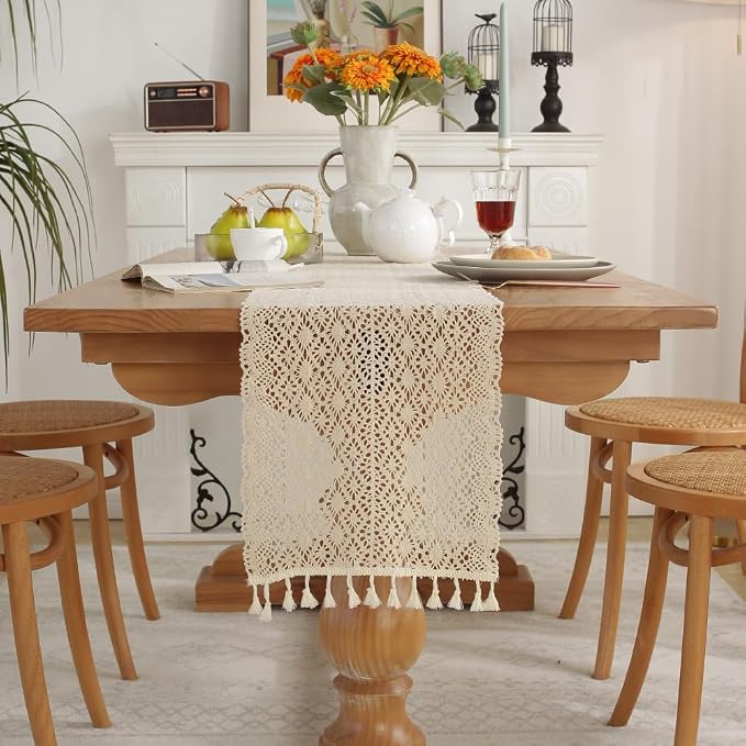 meioro Crochet Lace Table Runner, 12x56 Inch Boho Cotton Table Runners - Image 3