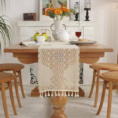 meioro Crochet Lace Table Runner, 12x56 Inch Boho Cotton Table Runners - Image 3