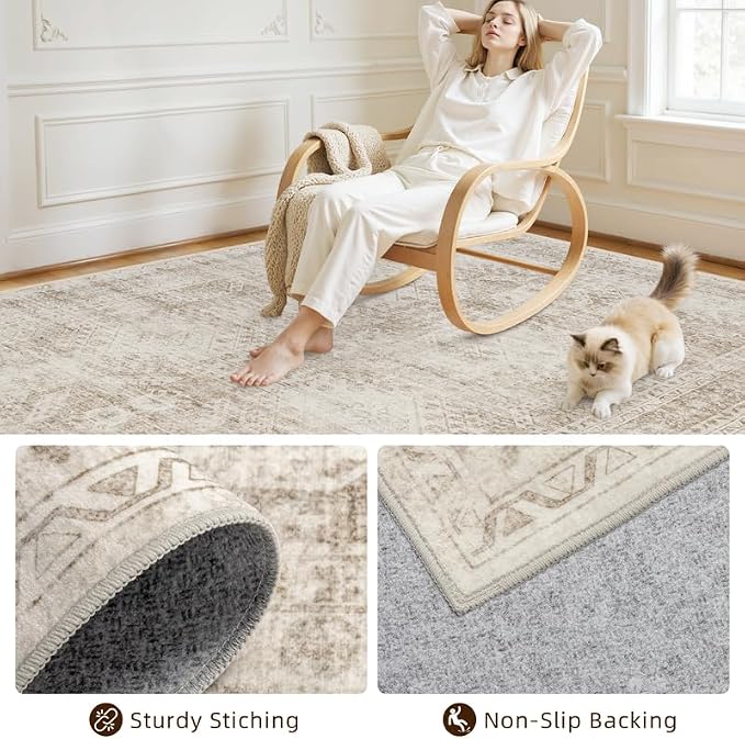 6x9 Area Rugs for Living Room: Vintage Boho Neutral Washable Rug Indoor Soft - Image 4