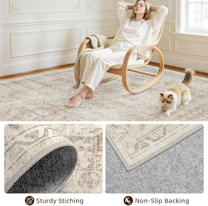 6x9 Area Rugs for Living Room: Vintage Boho Neutral Washable Rug Indoor Soft - Image 4
