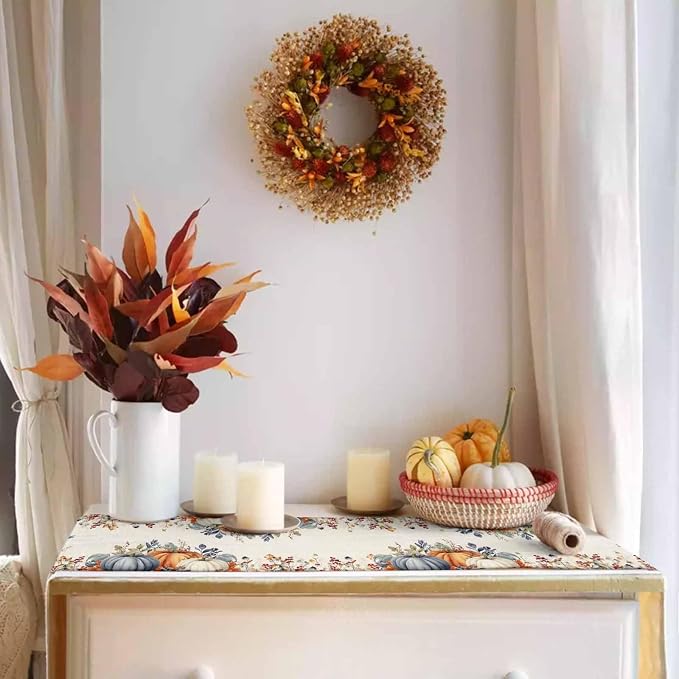 Fall Thanksgiving Table Runners 60 Inches Long, Cotton Linen Fabric Autumn - Image 2