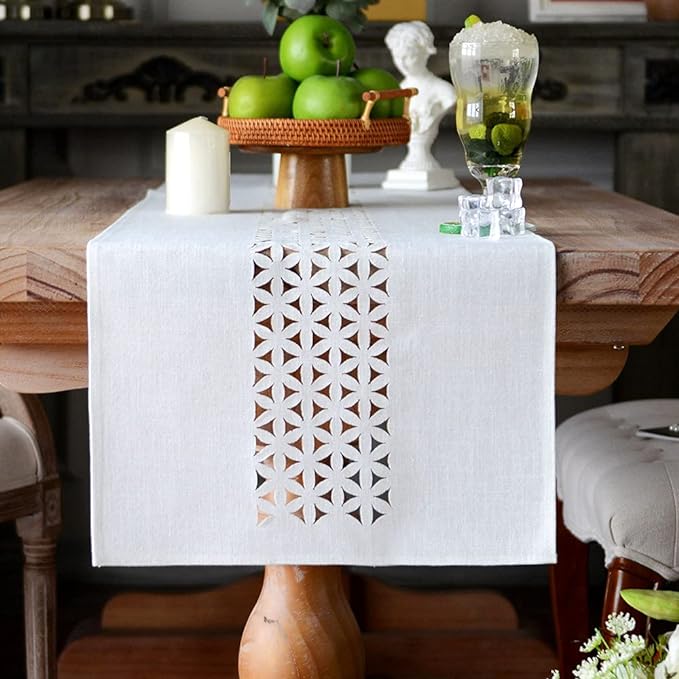 ARTABLE Off White Farmhouse Fabric Table Runner Finished Edge 16 x 70 Inch | by ARTABLE