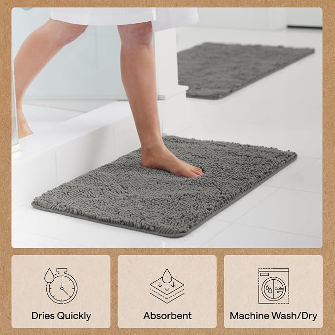 GORILLA GRIP Bath Rug Mat 60x17, Soft Absorbent Chenille, Quick Dry Microfiber - Image 7