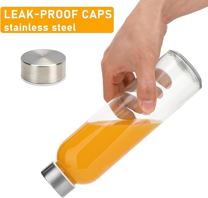 Sursip 24oz Glass Water Bottle Set of 6, Leak Proof Clear glass juice bottle - Image 4