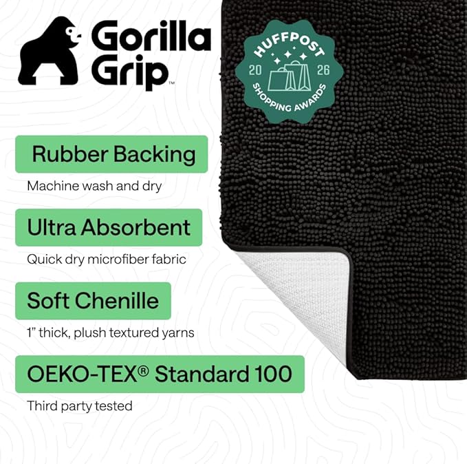 GORILLA GRIP Bath Rug Mat 54x24, Thick Soft Absorbent Chenille, Quick Dry - Image 2