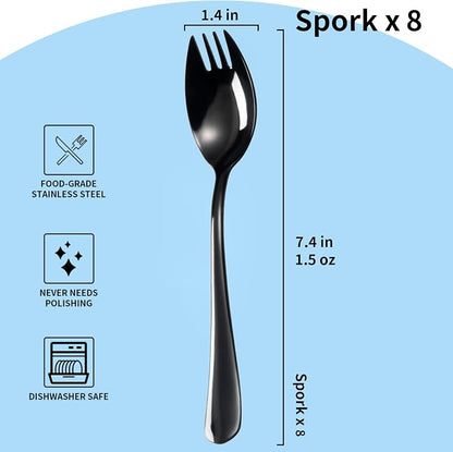 Alata Black Mirror Sporks 8-Pack Set Stainless Steel Sporks, 7.4 Inches Long - Image 3