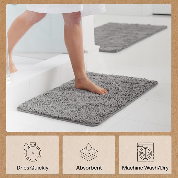 GORILLA GRIP Bath Rug Mat 60x17, Thick Soft Absorbent Chenille, Quick Dry - Image 7
