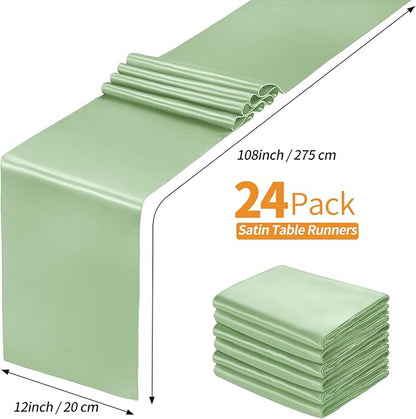 SiinvdaBZX 24 Pcs Sage Green Satin Table Runner 12 x 108 inches Long | Bright - Image 4