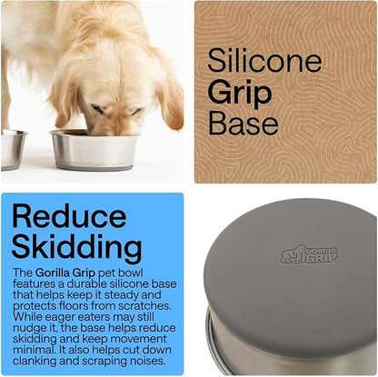 GORILLA GRIP Dog Bowls, Food Grade 304 Stainless Steel, Holds 8 Cups Each Food - Image 3