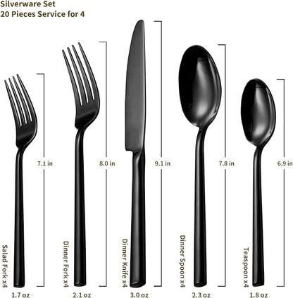 Alata Potter Black 20-Piece Forged Silverware Set, Service - Image 3